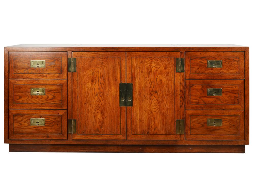 Appraisal: HENREDON CAMPAIGN-STYLE SIDE CABINETsigned Henredon Fine Furniture with six drawers