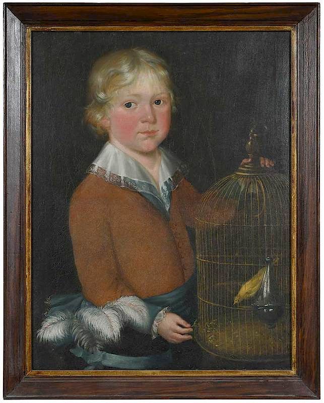 Appraisal: British School th century Boy with a Goldfinch in a