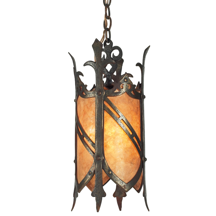 Appraisal: Arts and Crafts hanging lantern in wrought iron with mica