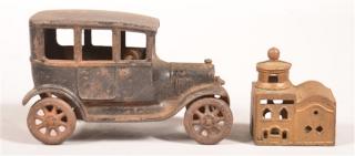 Appraisal: Arcade Ford Model T Car and Building Still Bank Signed