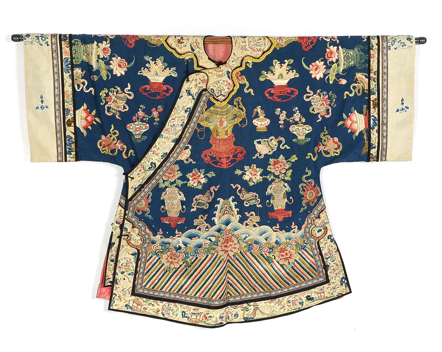 Appraisal: CHINESE EMBROIDERED BLUE SILK ROBE Late Qing dynasty Chinese silk