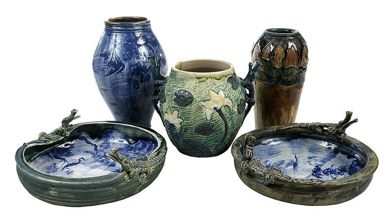 Appraisal: Group of Martin Cushman Florida Faience Pottery circa five pieces