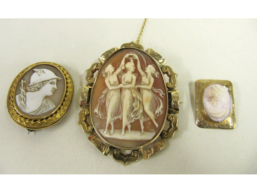 Appraisal: Lot comprising Victorian cameo brooch depicting the three Graces in