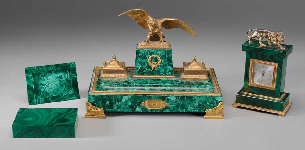 Appraisal: Four Malachite Desk Accessories possibly Russian th and th centuries