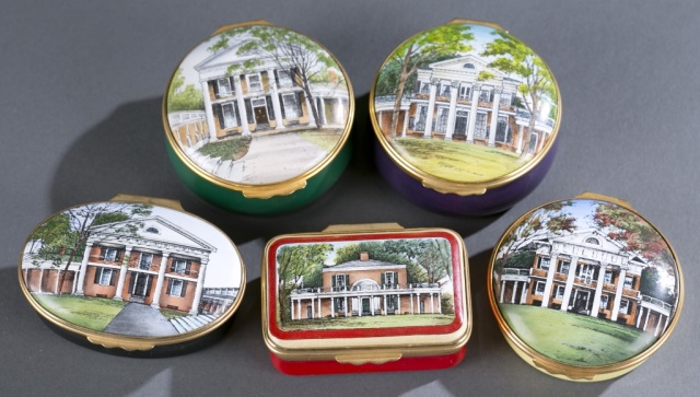 Appraisal: Five University of Virginia Halcyon Days Enamels Lawn Society Collection