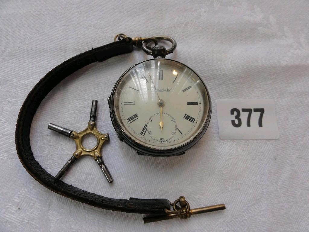 Appraisal: A silver pocket watch with enamelled dial and engine turned