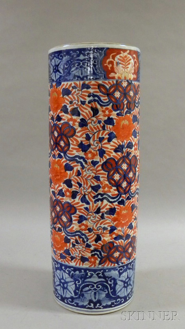 Appraisal: Chinese Cylindrical Imari Porcelain Umbrella Stand hole broken through base