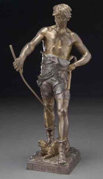 Appraisal: Eugene Marioton ''Belluaire'' bronze sculpturewith gilt patina Signed ''Eug Marioton''