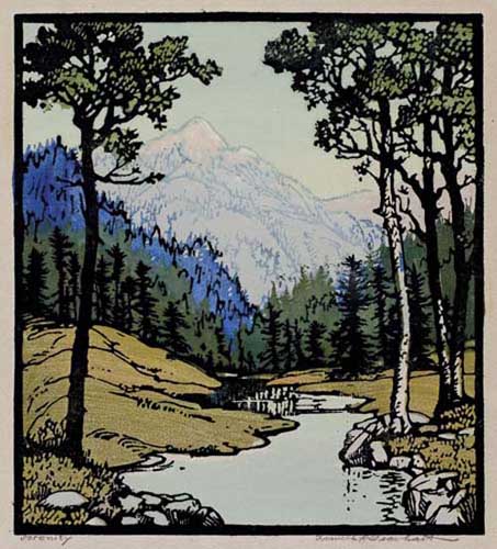 Appraisal: FRANCES GEARHART Serenity Color woodcut x mm x inches full