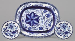 Appraisal: Pearlware blue feather edge platter and two plates with vibrant