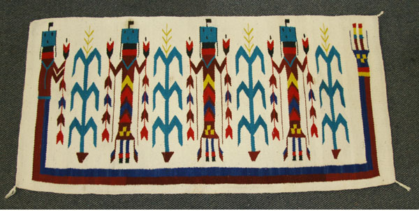 Appraisal: Navajo Yei woven wool rug with alternating figures and corn