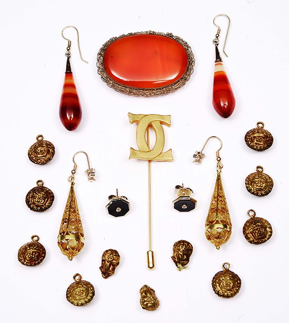 Appraisal: Pair of gilt drop earringswith pierced decoration a pair of