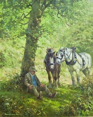 Appraisal: Rosemary Sarah WelchGolden Moment with horses resting signedoil on canvas