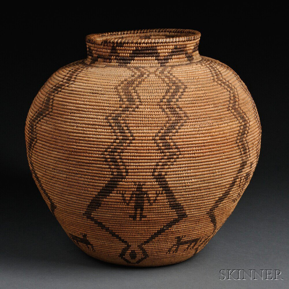 Appraisal: Apache Pictorial Basketry Olla c early th century with human