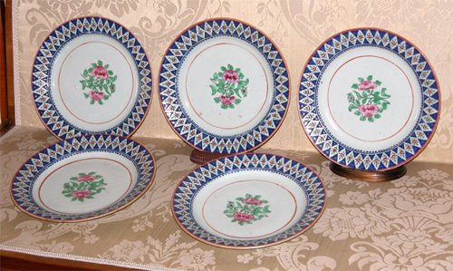 Appraisal: Title Chinese-Export Porcelain Plates with diamond borders probably made for