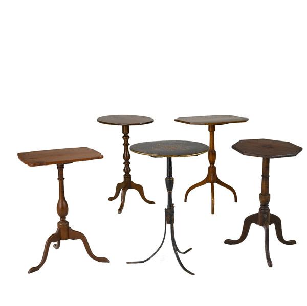 Appraisal: Five English candlestands in mixed woods and styles th C