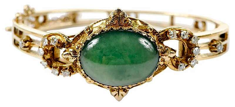 Appraisal: kt Diamond and Gemstone Bracelet hinged bangle oval dyed green