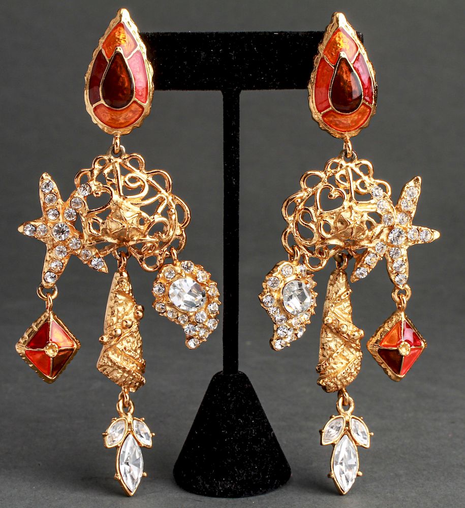 Appraisal: Christian Lacroix Runway Jeweled Earrings Christian Lacroix runway gold-tone resin