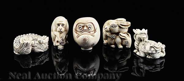 Appraisal: A Group of Japanese Carved Ivory and Bone Netsuke probably