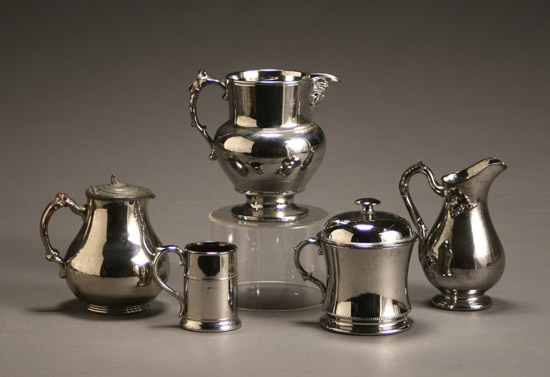 Appraisal: Group of Five English Silver Lustre Table Articles th Century