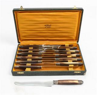 Appraisal: A Set of Twelve French Horn-Handled Dinner Knives the blades