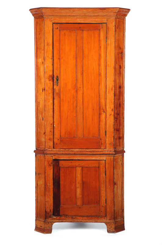 Appraisal: DIMINUTIVE CHIPPENDALE CORNER CUPBOARD American - pine Two-piece with double-panel