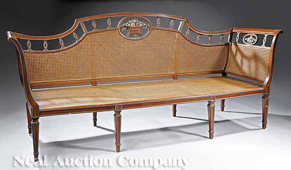 Appraisal: An Edwardian Cherrywood and Paint-Decorated Settee early th c the