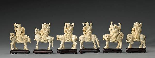 Appraisal: A set of six tinted ivory immortals th Century Each