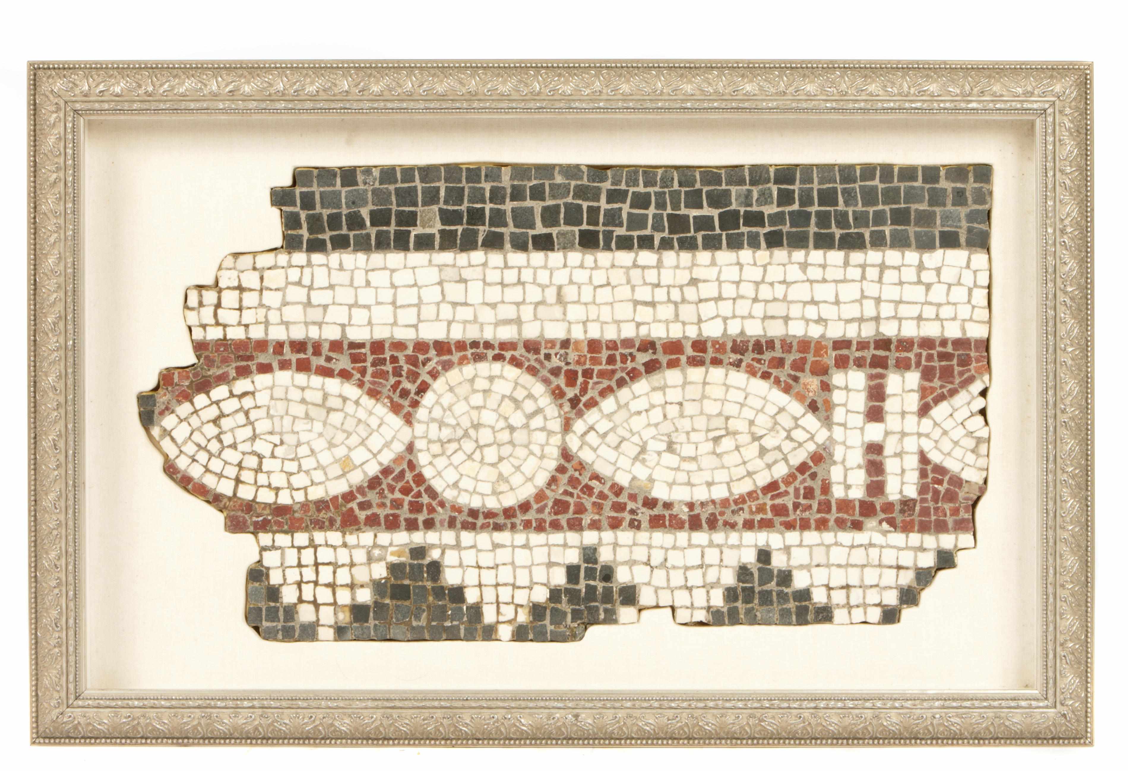 Appraisal: A framed Roman style mosaic tile framed dimensions x x