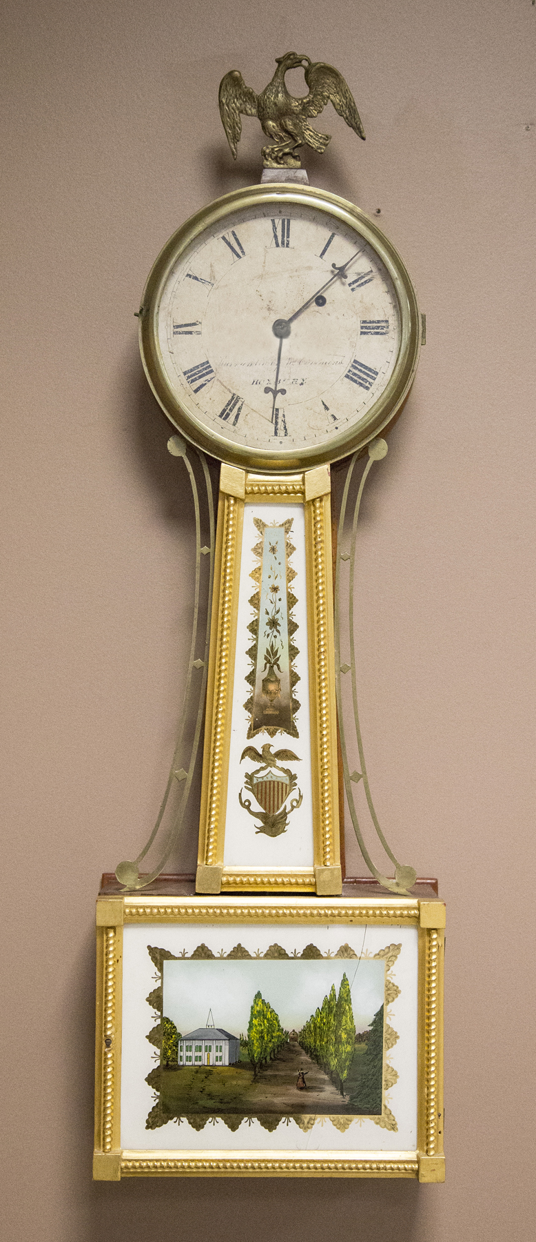 Appraisal: William Cummings Roxbury Mass Mahogany Banjo Clock Gilt wood front