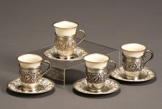 Appraisal: Set of Twelve Stieff Repouss Banded Sterling Demitasse Cups and