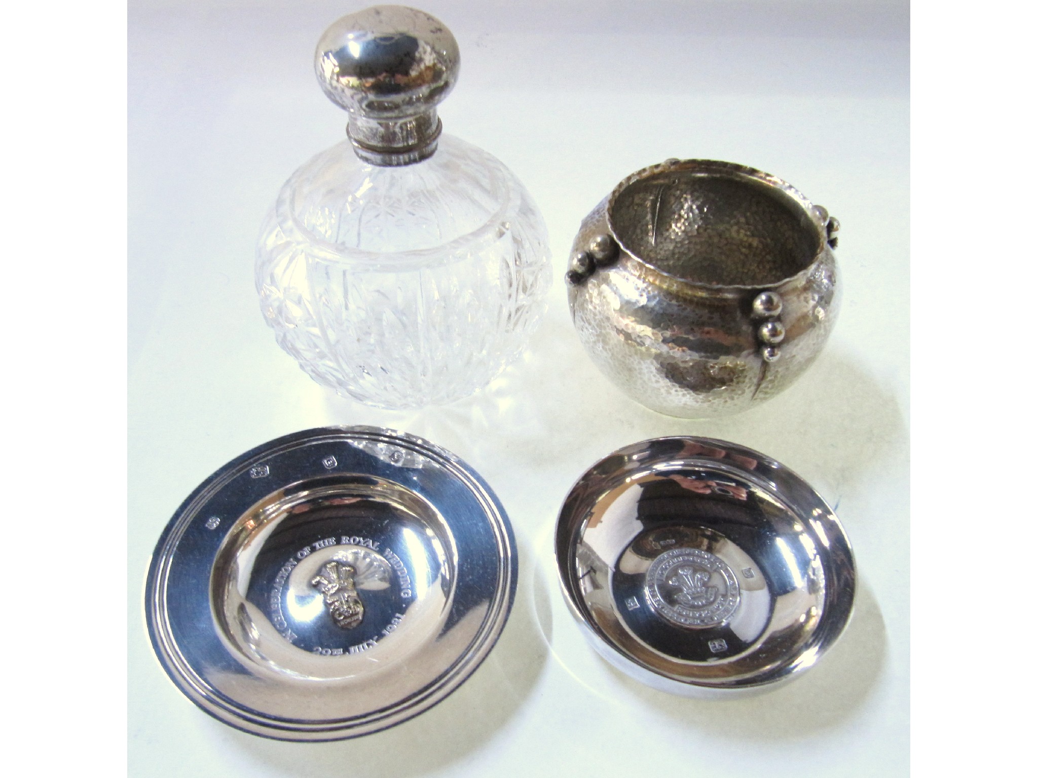 Appraisal: A lot comprising two silver dishes a silver topped scent