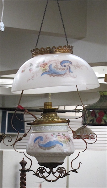 Appraisal: LATE VICTORIAN KEROSENE LIGHT FIXTURE American c with matching floral