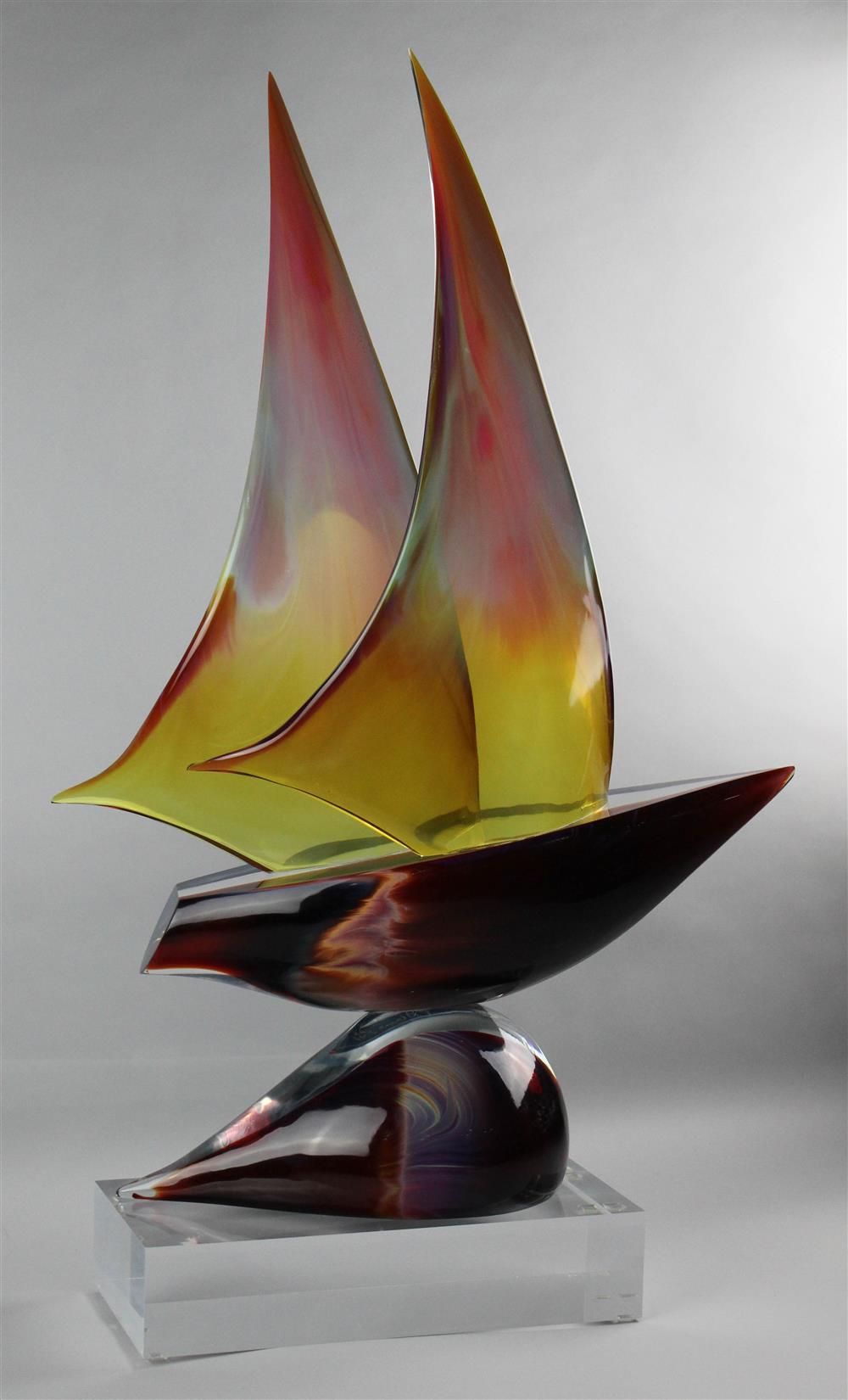 Appraisal: DINO ROSIN ITALIAN - SAILBOAT Art glass Signed Dino Rosin