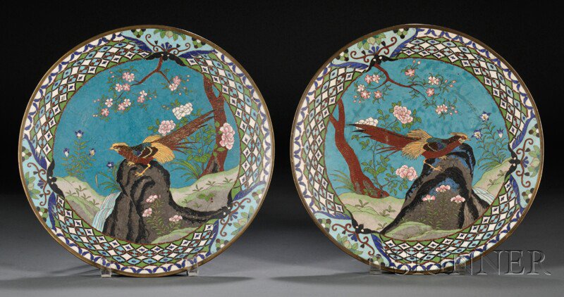 Appraisal: Pair of Cloisonne Plates China the interior decorated with a