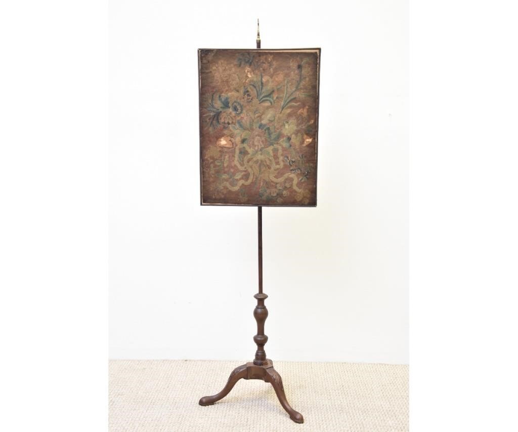 Appraisal: Mahogany pole screen th c with early needlework panel and