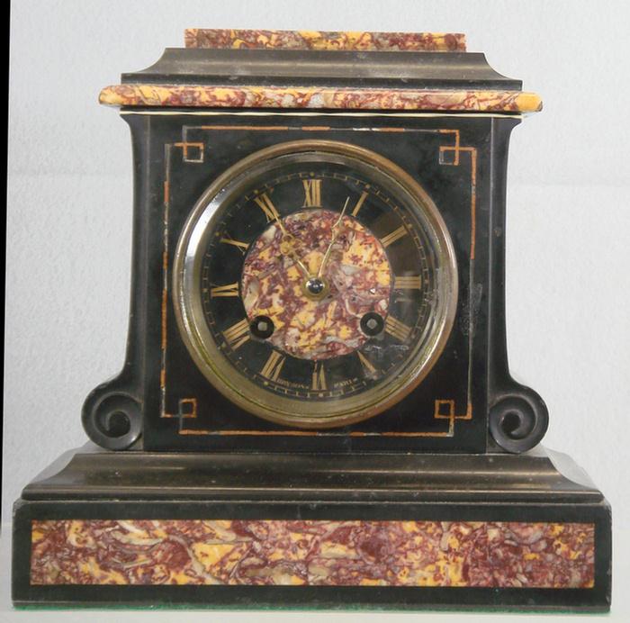 Appraisal: French black rose marble mantle clock gilt marble dial Brysons