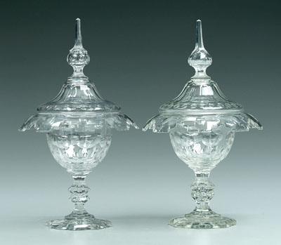 Appraisal: Two lidded clear glass sweetmeats cut glass panels with octagonal