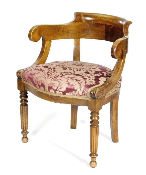 Appraisal: A FAUTEUIL DE BUREAU Louis-Philippe Molded walnut Dark red cloth