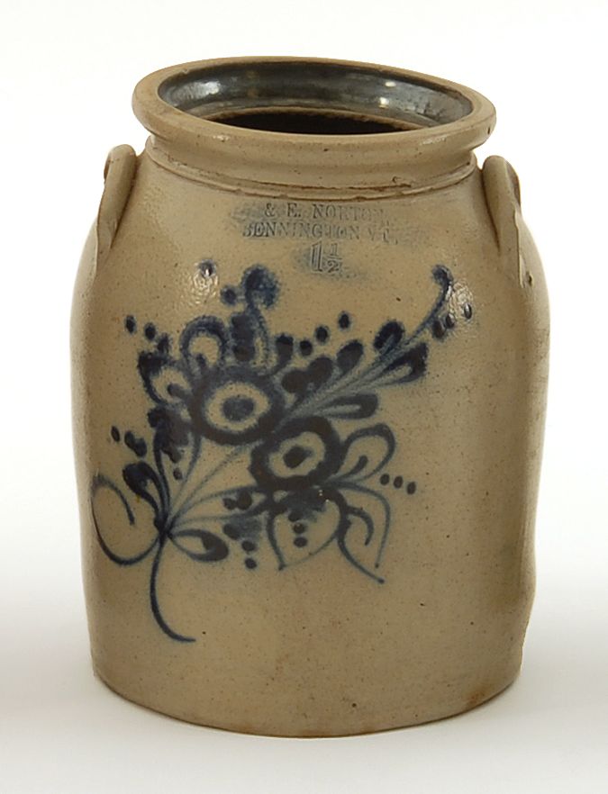 Appraisal: BENNINGTON ONE-AND-A-HALF GALLON STONEWARE CROCK th CenturyWith cobalt floral decoration