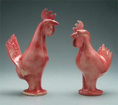 Appraisal: Two David Meaders roosters one with yellow eyes marked below