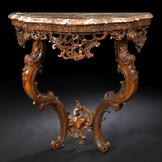 Appraisal: Fine Louis XV Walnut and Marble-Top Console Table mid- th