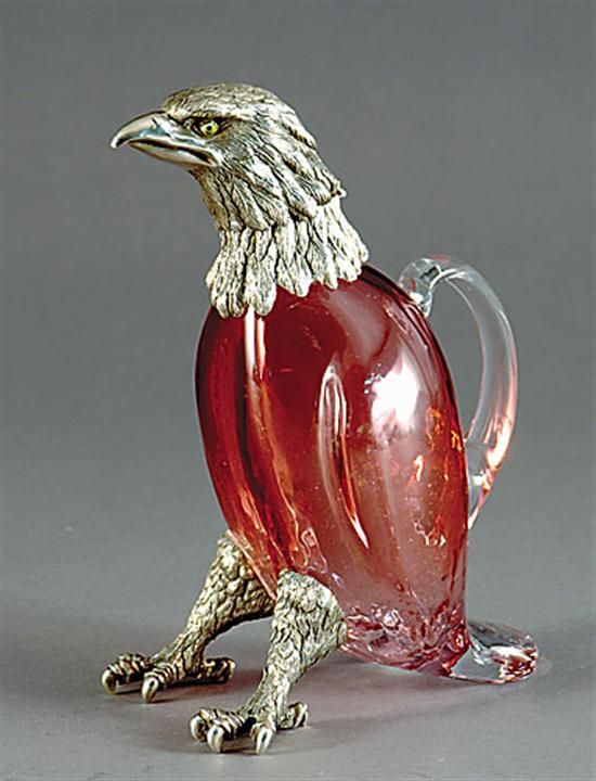 Appraisal: Silverplate and ruby glass eagle-form claret jug hinged eagle's head