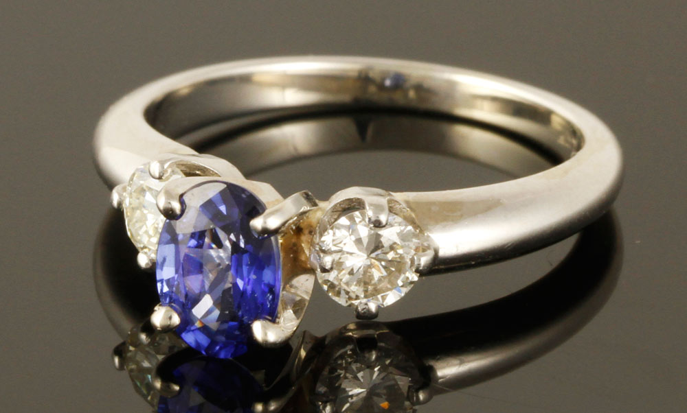 Appraisal: - K Gold Diamond and Sapphire Ring K gold diamond