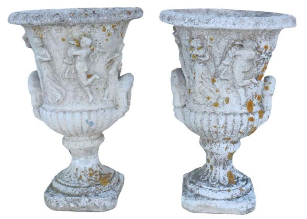 Appraisal: pair French cast stone campana-form garden fountains having egg and