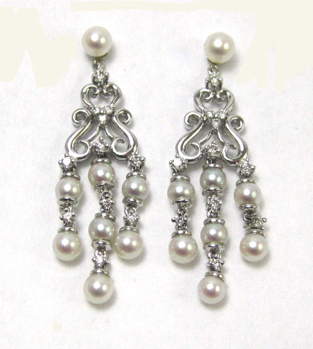 Appraisal: PAIR OF PEARL AND DIAMOND EARRINGS each k white gold