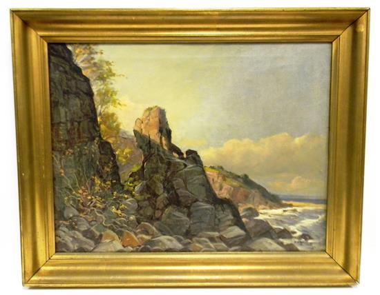 Appraisal: th C oil on canvas depicting rocky late summer coastline