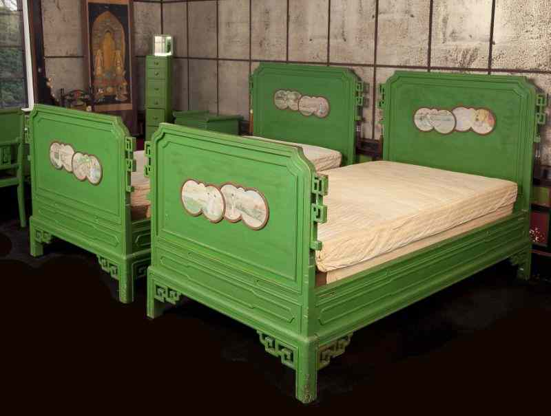 Appraisal: Pair of Painted Chinese Style Single Bedscirca s green painted