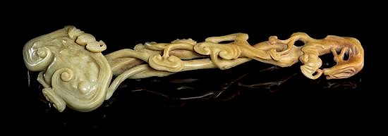 Appraisal: A Carved Jade Ruyi Scepter Length inches A Carved Jade