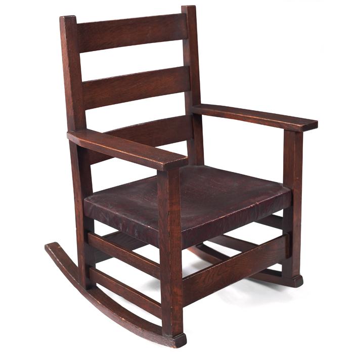 Appraisal: Gustav Stickley child's rocker three slats at back over an